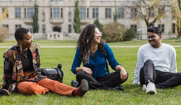 Students talking in the bowl.
